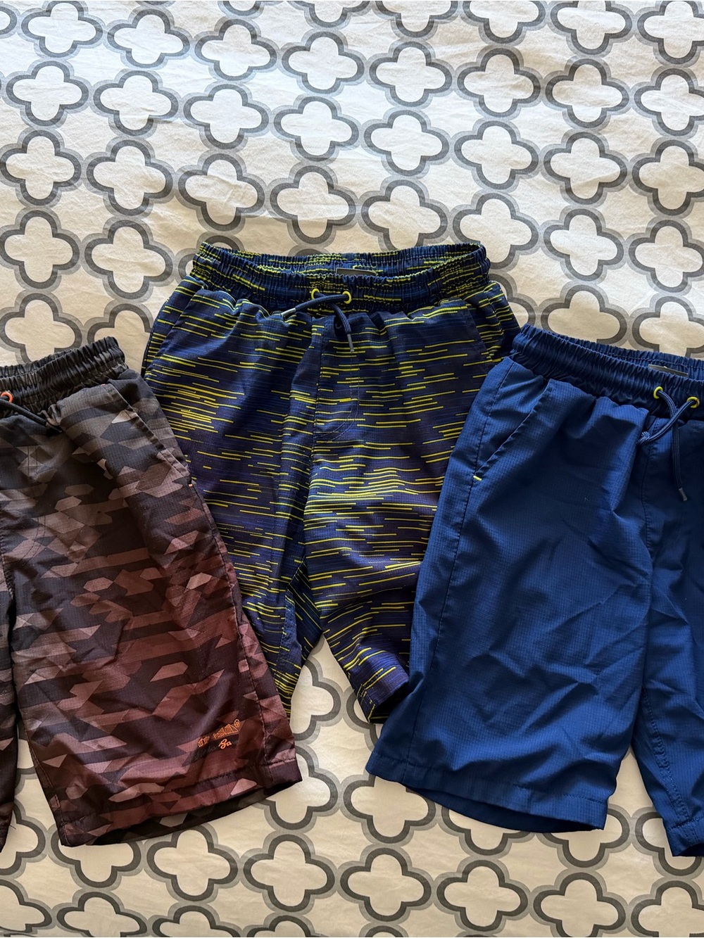 Eddie Bauer boys  Swim/Active Shorts - set of three camo and navy blue